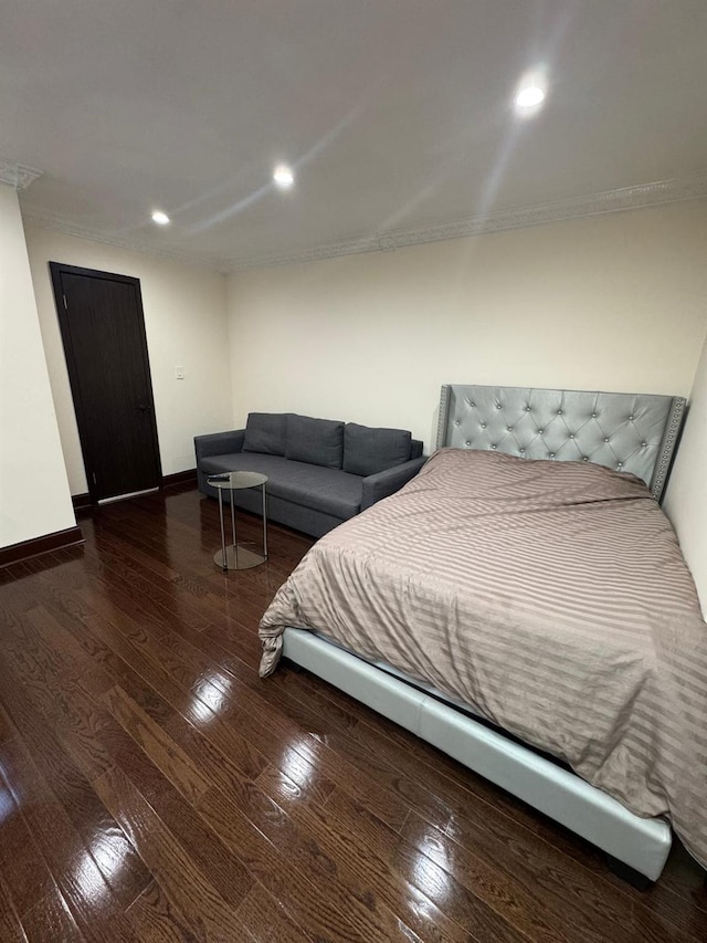 74-45 Yellowstone Blvd Unit 2A, Forest Hills, NY 11375 - bedroom featuring wood-type flooring, ornamental molding, baseboards, and recessed lighting