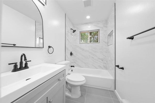 40 S 29th St, Wyandanch, NY 11798 - bathroom featuring toilet, vanity, bathtub / shower combination, recessed lighting, and tile patterned floors