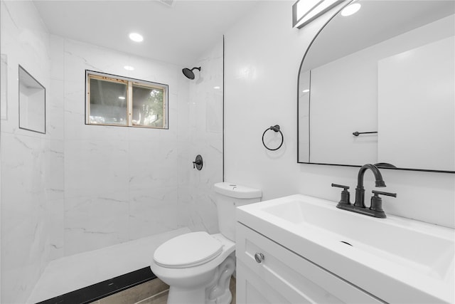 40 S 29th St, Wyandanch, NY 11798 - full bathroom with toilet, a marble finish shower, vanity, and recessed lighting