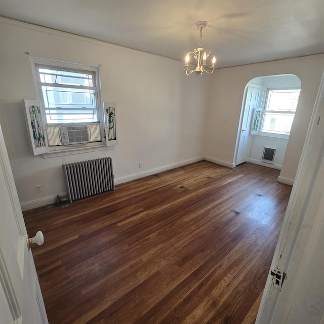 78-10 222nd St, Oakland Gardens, NY 11364 - empty room featuring radiator, plenty of natural light, a chandelier, and arched walkways