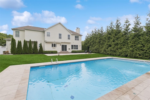 38 Savanna Cir, Mount Sinai, NY 11766 - swimming pool with a lawn, a patio, and entry steps