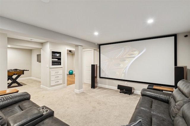 38 Savanna Cir, Mount Sinai, NY 11766 - home theater room with light colored carpet, baseboards, and recessed lighting