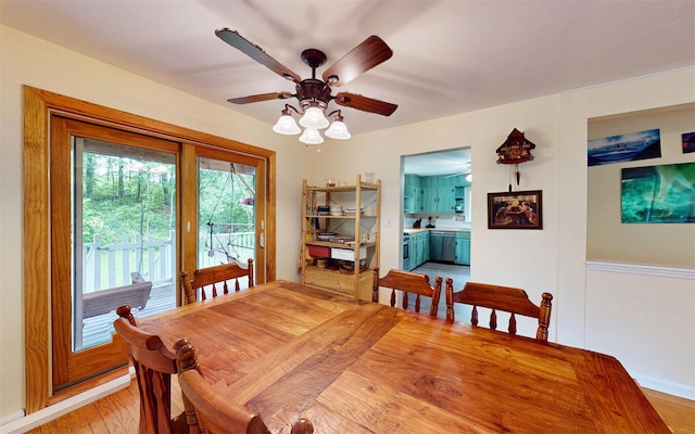 9 Chapel Rd, Newburgh, NY 12550 - dining area featuring a ceiling fan, light wood finished floors, and baseboards