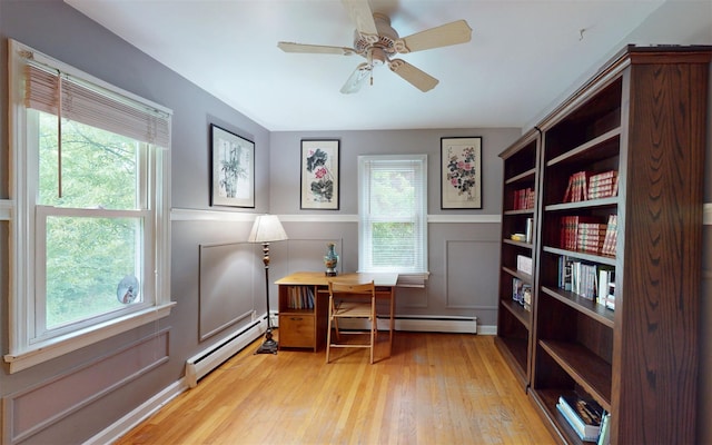 9 Chapel Rd, Newburgh, NY 12550 - office featuring baseboard heating, light wood-style flooring, a ceiling fan, and a decorative wall