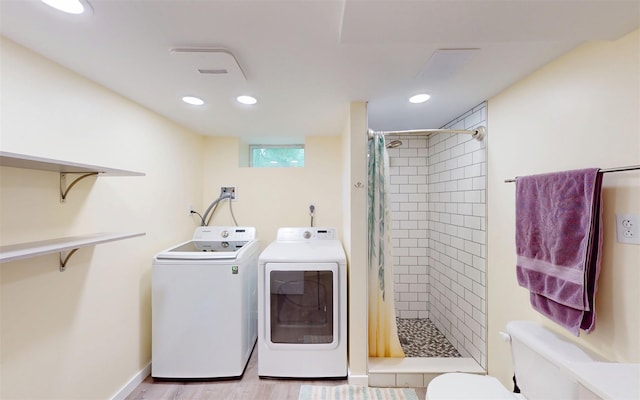 9 Chapel Rd, Newburgh, NY 12550 - laundry room featuring independent washer and dryer, recessed lighting, light wood-style floors, and baseboards