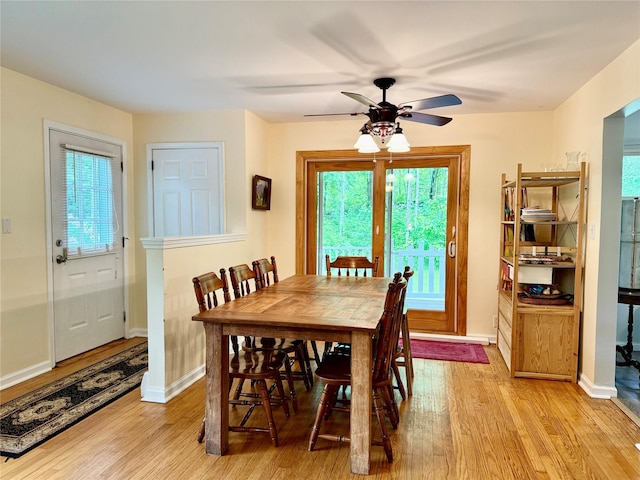 9 Chapel Rd, Newburgh, NY 12550 - dining area featuring light wood-type flooring, a ceiling fan, and baseboards