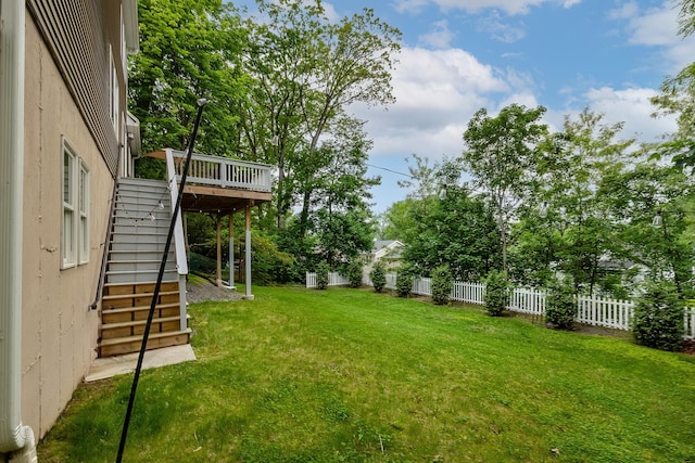 5 Teramar Way, White Plains, NY 10607 - view of yard featuring stairs, a deck, and view of wooded area