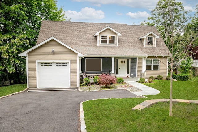 5 Teramar Way, White Plains, NY 10607 - view of front of property with an attached garage, a shingled roof, a front lawn, covered porch, and driveway