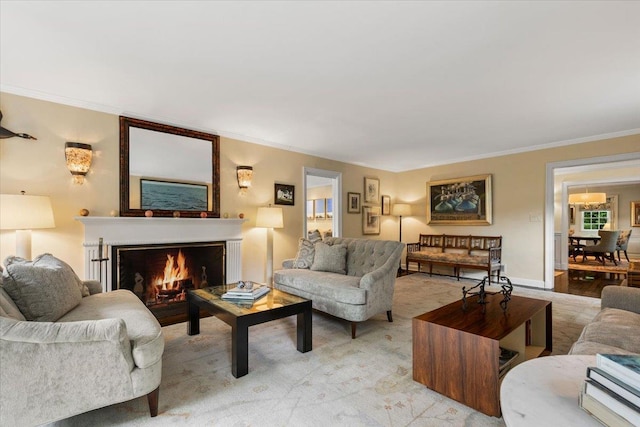35 Seville Ave, Rye, NY 10580 - living area featuring a warm lit fireplace and ornamental molding