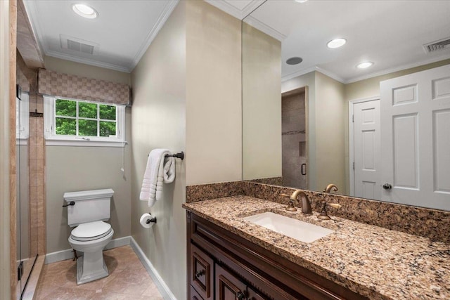 35 Seville Ave, Rye, NY 10580 - bathroom with crown molding, toilet, baseboards, tile patterned floors, and recessed lighting
