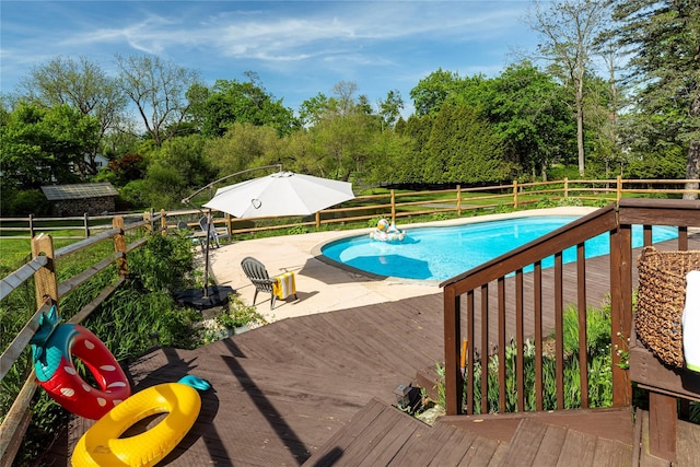 135 Turk Hill Rd, Carmel, NY 10509 - view of swimming pool featuring a wooden deck, a fenced backyard, and a patio