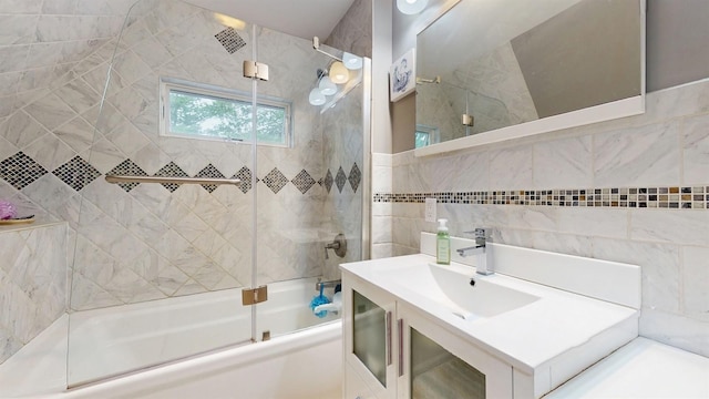 3 Byram Ridge Rd S, Armonk, NY 10504 - bathroom featuring enclosed tub / shower combo, tile walls, and vanity