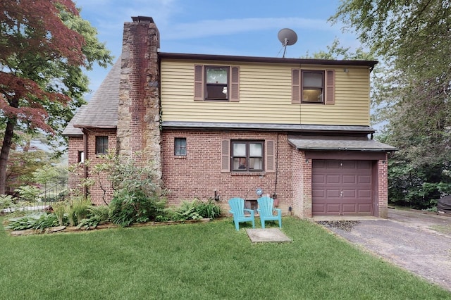 3 Byram Ridge Rd S, Armonk, NY 10504 - view of side of property featuring a garage, brick siding, a chimney, and driveway