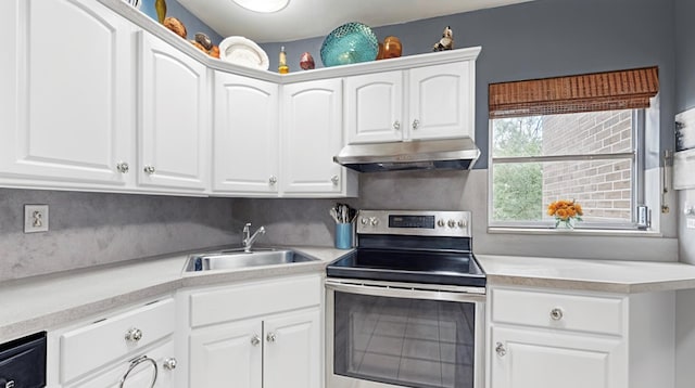 3 Byram Ridge Rd S, Armonk, NY 10504 - kitchen featuring electric stove, under cabinet range hood, white cabinets, and light countertops