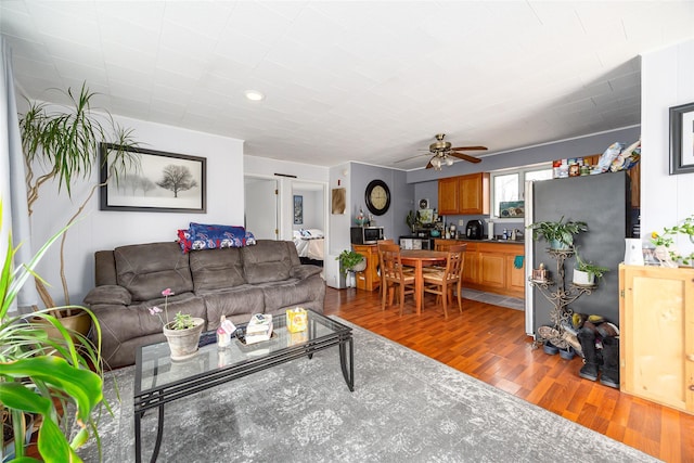 11-13 Eldridge Ln, Red Hook, NY 12571 - living area with ceiling fan, wood finished floors, and recessed lighting