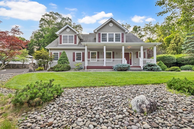 9 Joseph Bow Ct, Pearl River, NY 10965 - view of front of home with covered porch, a front yard, and roof with shingles