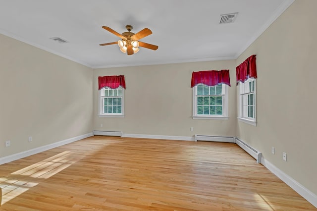 9 Joseph Bow Ct, Pearl River, NY 10965 - unfurnished room featuring crown molding, light wood finished floors, ceiling fan, and a baseboard radiator