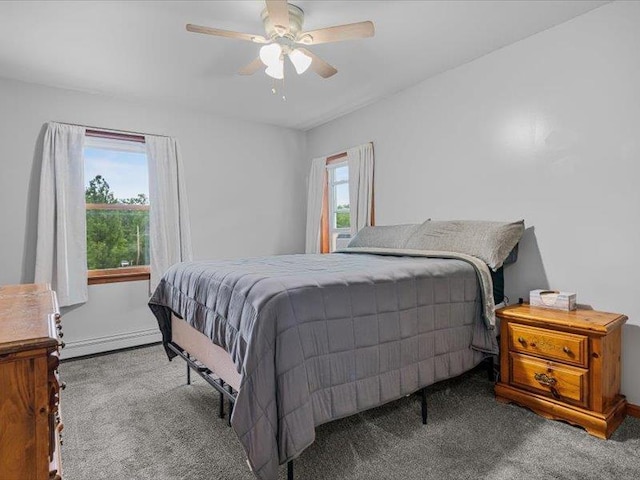 708 Kirbytown Rd, Middletown, NY 10940 - carpeted bedroom featuring multiple windows, a baseboard radiator, ceiling fan, and baseboards