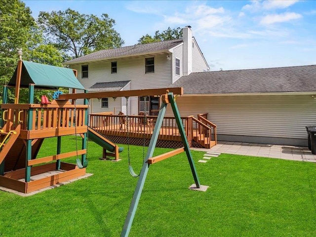 708 Kirbytown Rd, Middletown, NY 10940 - view of jungle gym with a lawn, a wooden deck, and a patio