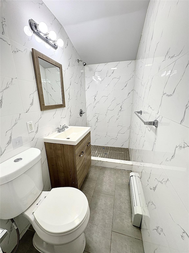 19623 56th Ave, Fresh Meadows, NY 11365 - full bath with a shower stall, vanity, and tile walls