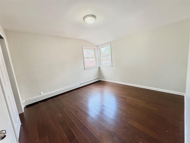 19623 56th Ave, Fresh Meadows, NY 11365 - empty room featuring baseboard heating, lofted ceiling, and dark wood finished floors