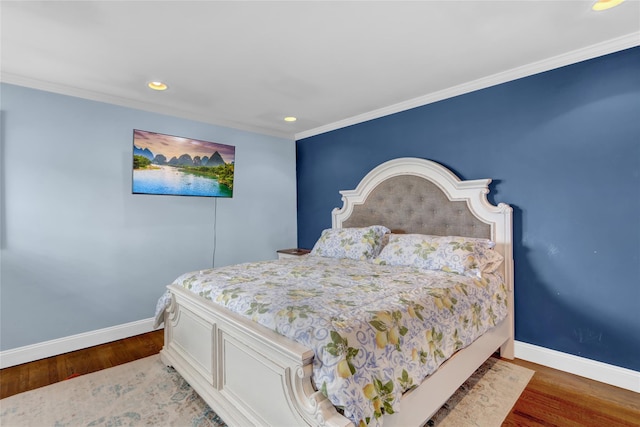 405 Miller Ave, Freeport, NY 11520 - bedroom featuring baseboards, wood finished floors, recessed lighting, and crown molding