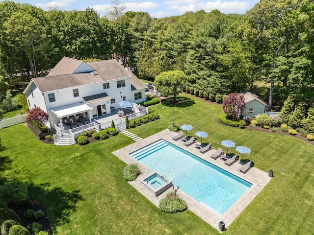 31 Inlet View Path, East Moriches, NY 11940 - aerial view of property and surrounding area with a pool and a heavily wooded area