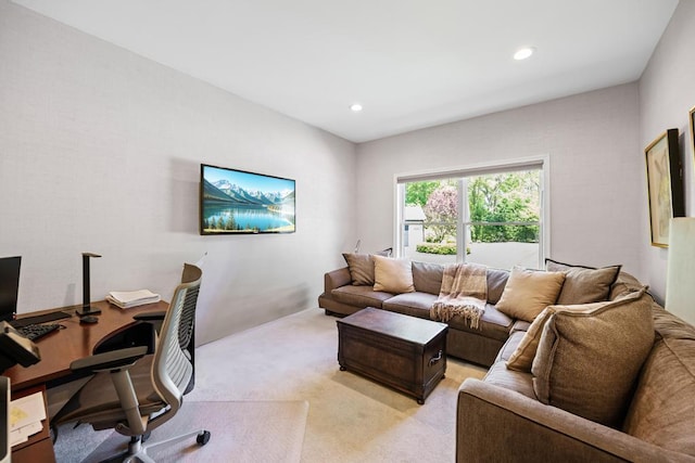 31 Inlet View Path, East Moriches, NY 11940 - living area featuring light colored carpet, a desk, and recessed lighting