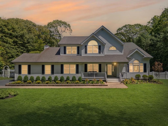 31 Inlet View Path, East Moriches, NY 11940 - view of front of home featuring a porch, a chimney, and a shingled roof