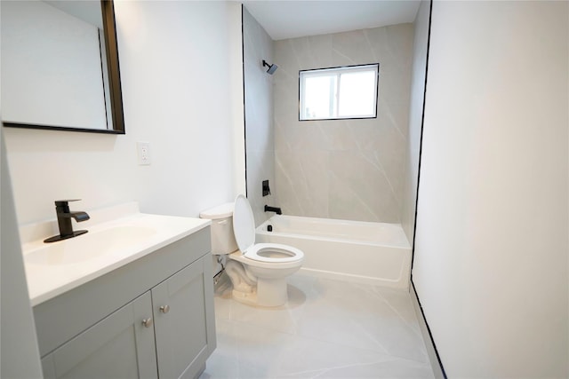 bathroom featuring toilet, vanity, shower / bathtub combination, and tile patterned flooring