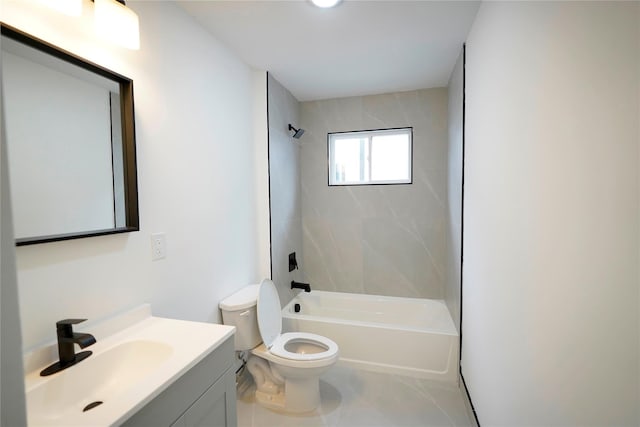 full bathroom featuring toilet, vanity, shower / washtub combination, and tile patterned floors