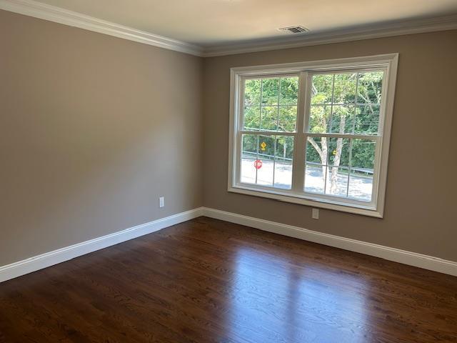 110B Louis St, Massapequa, NY 11758 - spare room with healthy amount of natural light, baseboards, ornamental molding, and dark wood-style flooring