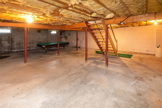 162 Lippincott Rd, Wallkill, NY 12589 - unfinished below grade area featuring pool table and stairs