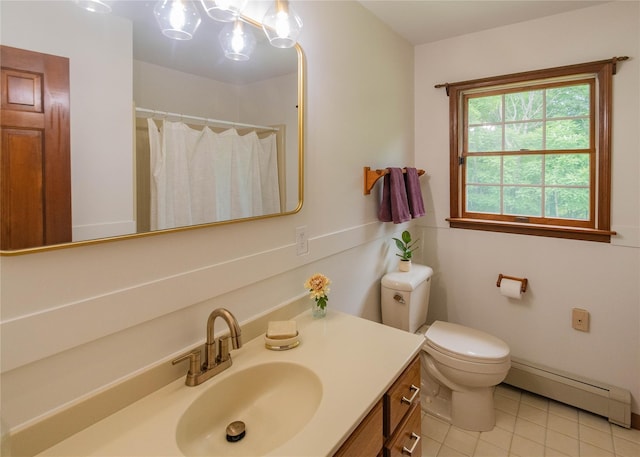 162 Lippincott Rd, Wallkill, NY 12589 - bathroom with baseboard heating, tile patterned floors, vanity, and a shower with curtain