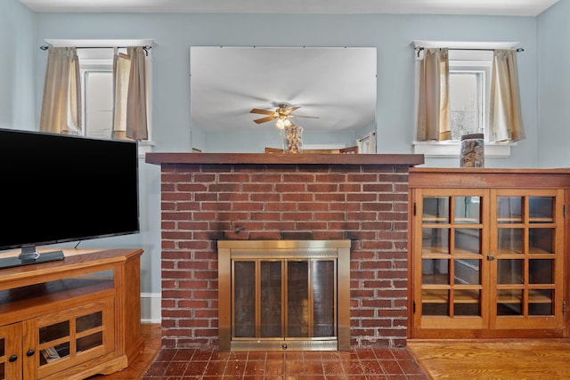 323 Hooker Ave, Poughkeepsie, NY 12603 - detailed view of a fireplace and a ceiling fan