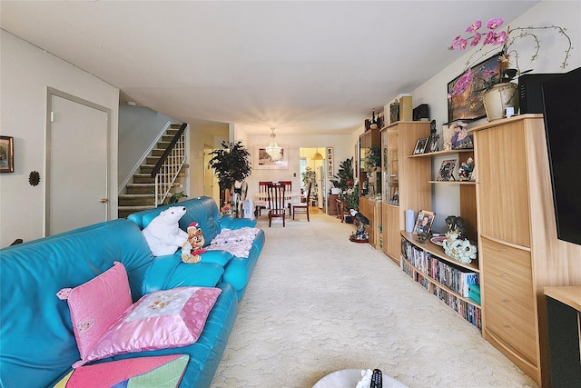 120-16 Cove Ct Unit 87A, College Point, NY 11356 - carpeted living area featuring stairs