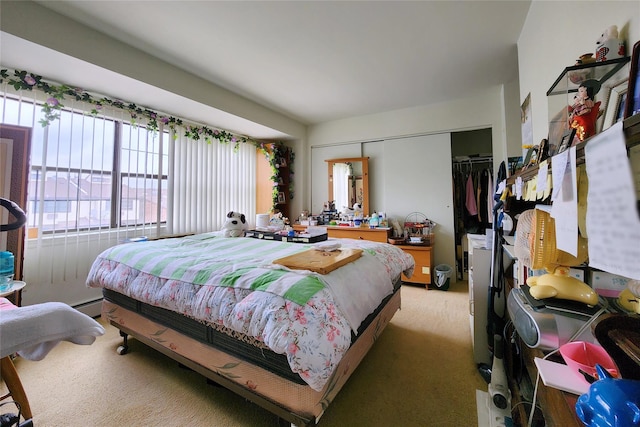 120-16 Cove Ct Unit 87A, College Point, NY 11356 - bedroom with a closet, light colored carpet, and a baseboard heating unit