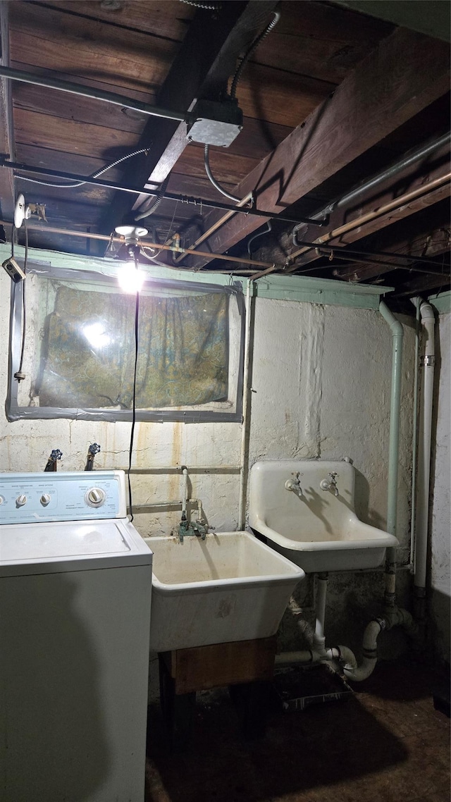 11419 179th St, Addisleigh Park, NY 11434 - unfinished below grade area with washer / dryer and a sink