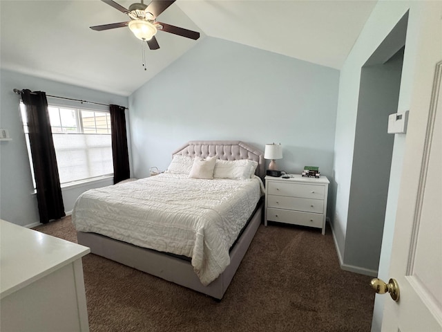 5 Case Ct, Monroe, NY 10950 - bedroom with dark colored carpet, vaulted ceiling, baseboards, and a ceiling fan