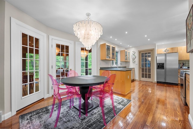 5 Gabriels Dr, Chester, NY 10918 - dining area with a chandelier, light wood-style flooring, and recessed lighting