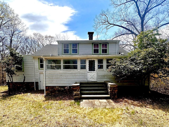 102 Cedar Cliff Rd, Monroe, NY 10950 - back of property featuring a chimney, entry steps, and a shingled roof