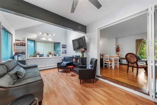 3 Sebastian Ct, Hopewell Junction, NY 12533 - living area featuring a baseboard radiator, a ceiling fan, and wood finished floors