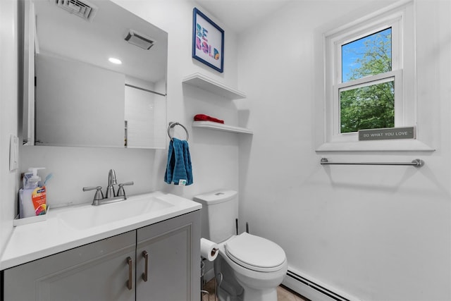 3 Sebastian Ct, Hopewell Junction, NY 12533 - bathroom featuring vanity, toilet, a baseboard heating unit, and a shower