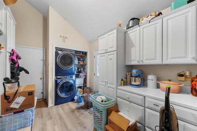 150 Cedar Ave, Poughkeepsie, NY 12603 - washroom with stacked washer / drying machine and light wood-style floors
