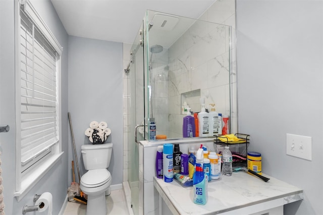 150 Cedar Ave, Poughkeepsie, NY 12603 - bathroom with toilet, a stall shower, and baseboards