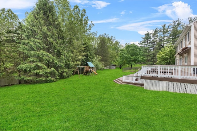 150 Cedar Ave, Poughkeepsie, NY 12603 - view of yard featuring a playground and a wooden deck
