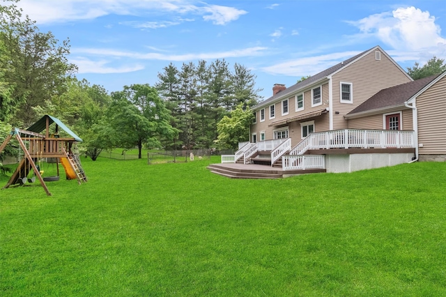 150 Cedar Ave, Poughkeepsie, NY 12603 - view of yard with a wooden deck and a playground