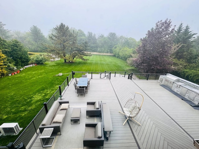 9 Hill And Tree Ct, Melville, NY 11747 - wooden deck with outdoor dining space and a lawn