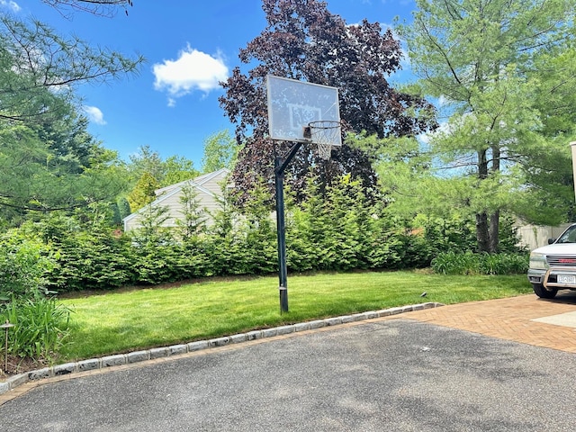 9 Hill And Tree Ct, Melville, NY 11747 - view of basketball court featuring a lawn and basketball hoop