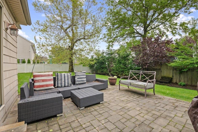 525 Green Pl, Woodmere, NY 11598 - fenced backyard featuring a patio area and an outdoor hangout area
